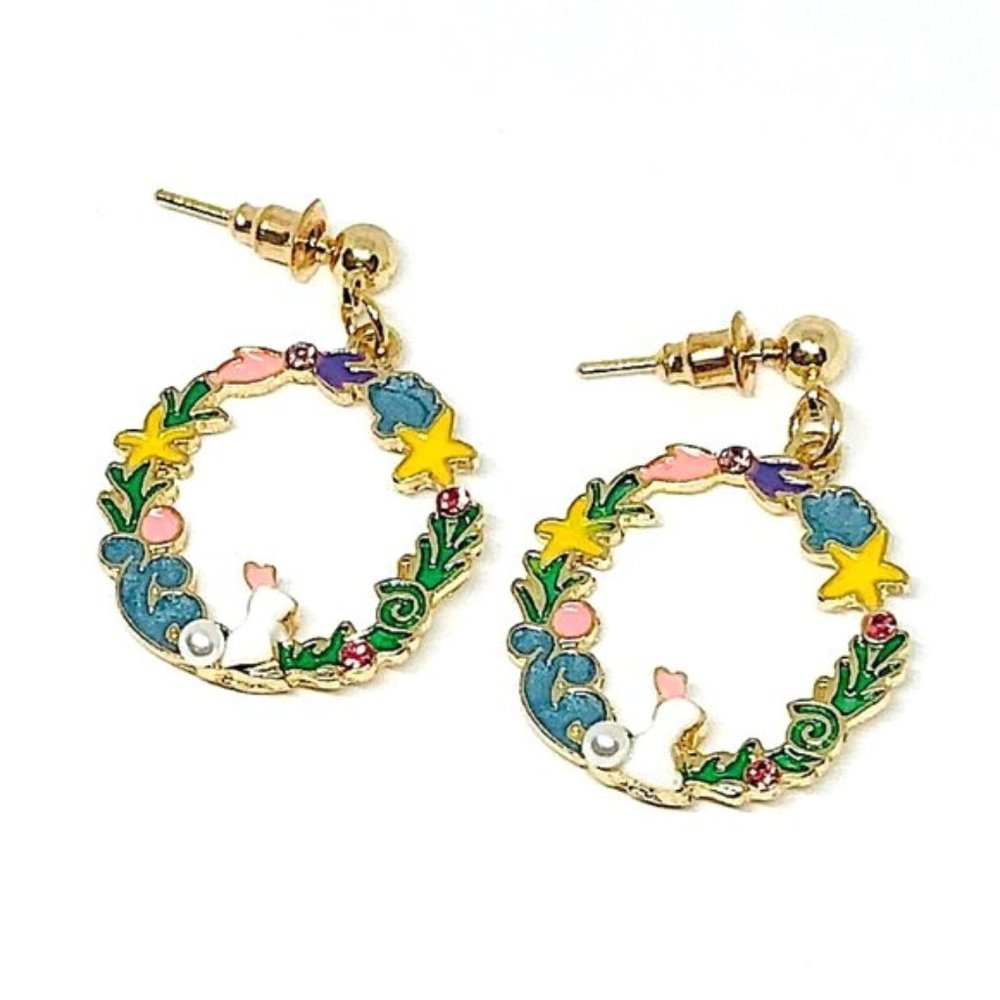 ❤️HP❤️New! Rabbit Rhinestones Hoop Wreath Earrings - Picture 1 of 5